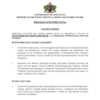 Government of Saint Lucia - Telecommunications Officer III, Department of Infrastructure, Ports and Transport